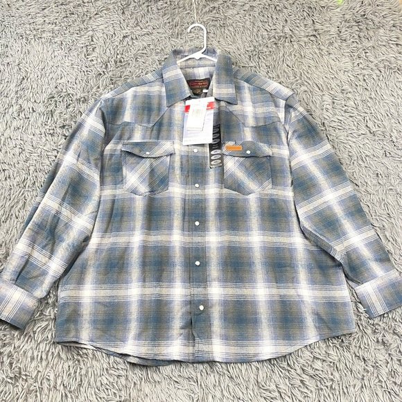 Hickory Shirt Co Men Extra Heavy Plaid Flannel Pearl Snap Blue Gray Wht 2XL NWT - Picture 1 of 8